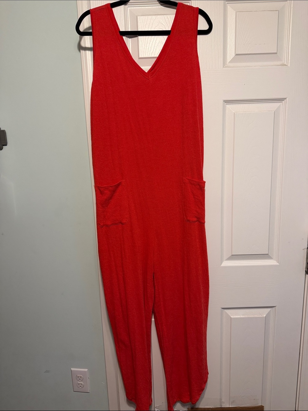 AnyBody Red V-Neck Sleeveless Jumpsuit with Pockets